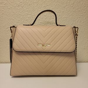 NWT Karl Lagerfeld Paris Beige Leather Charlotte Satchel